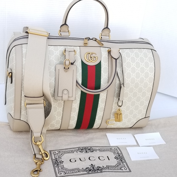 Amazing Gucci GG Supreme  Rare Monogram Web Small Savoy Duffle Weekender bag - Picture 3 of 16